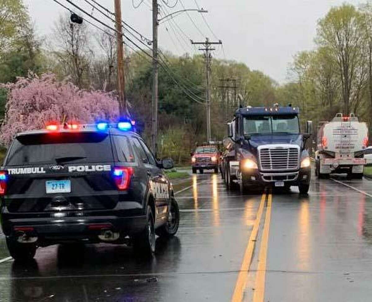 Trumbull, Conn., first responders handle a two-vehicle crash on April 26, 2019.