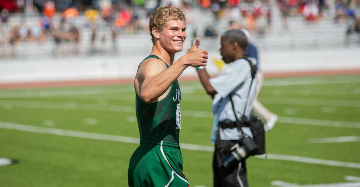 Strake Jesuit Matthew Boling reacts after winning the 6A Boys 100 M during Region 3-6A Track Championship at Challenger Stadium, Saturday, April 27, 2019, in Webster. (Juan DeLeon/Contributor)
