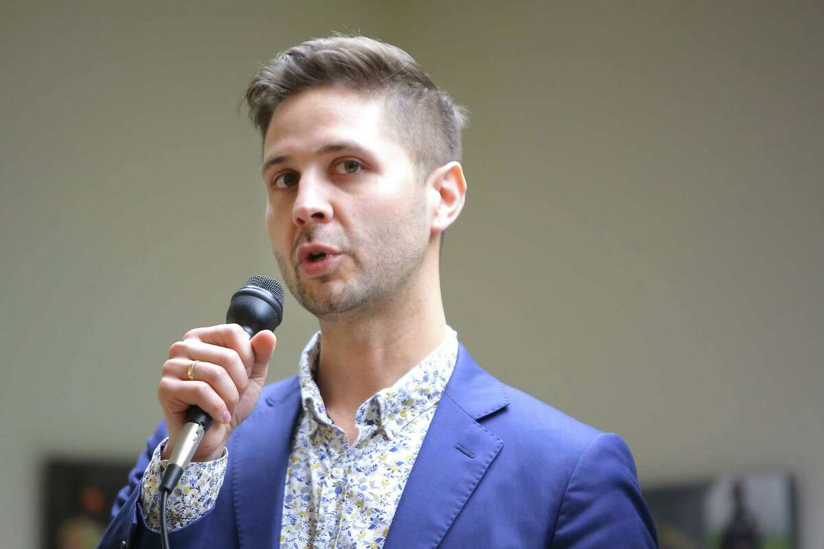 District 3 candidate Zachary DeWolf speaks during a candidate forum hosted by the King County Young Democrats, Sunday, April 28, 2019 at the Washington State Labor Council.