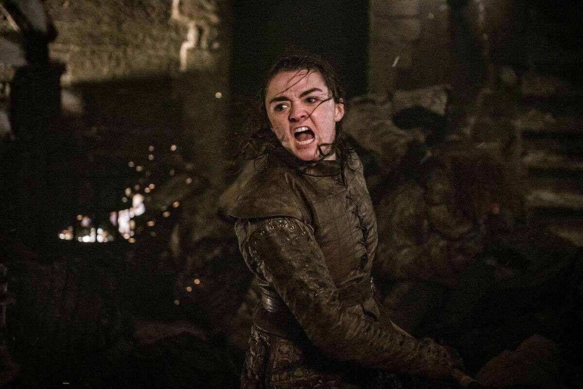 Arya Stark fights off an army of wights in "The Long Night," season 8 episode 3 of "Game of Thrones"