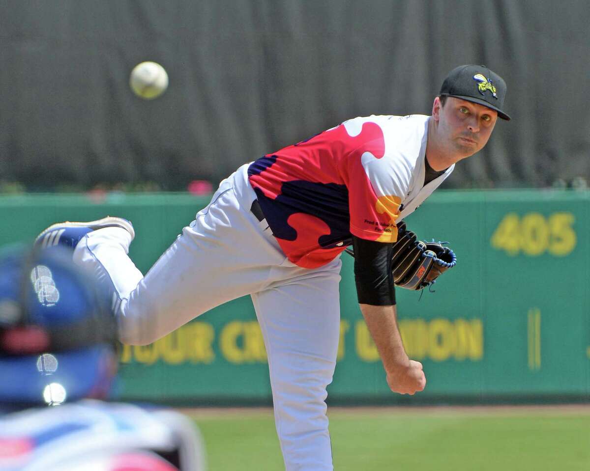 Kevin McGowan (30) delivers a pitch during the third inning of an Atlantic League baseball game between the Sugar Land Skeeters and the Southern Maryland Blue Crabs on Sunday, April 28, 2019 at Constellation Field, Sugar Land, TX.