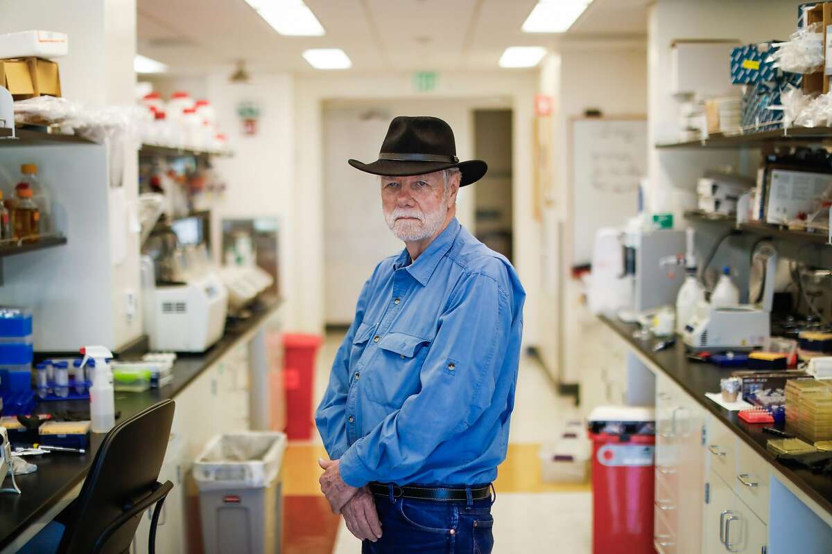 Stanford scientist Ron Davis poses for a portrait in his lab in Palo Alto, California, on Monday, April 29, 2019.