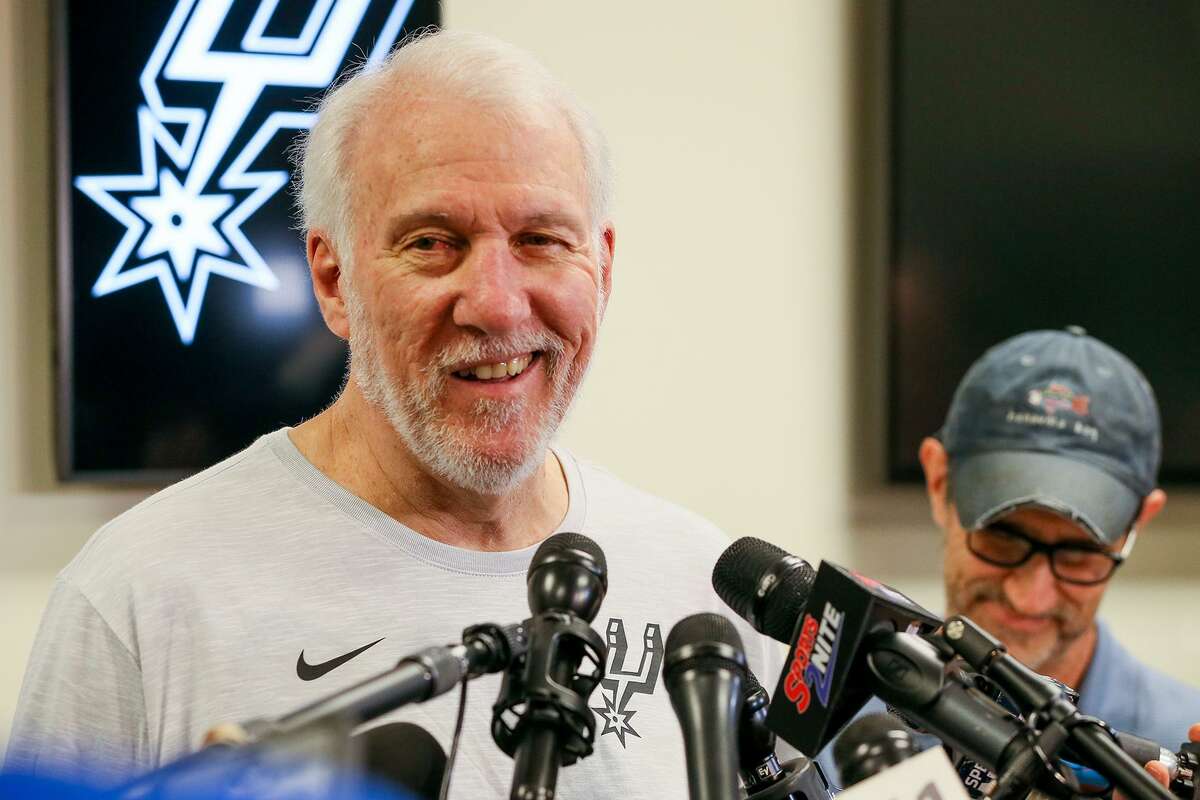 Spurs coach Gregg Popovich talks about the Spurs' season at the Spurs Practice Facility on Monday, April 29, 2019.