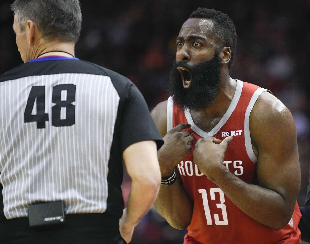 PHOTOS: Rockets vs. Warriors, Game 1  Houston Rockets guard James Harden (13) argues with referee Scott Foster during the first half of an NBA basketball game against the Washington Wizards, Wednesday, Dec. 19, 2018, in Houston. (AP Photo/Eric Christian Smith) >>>See game action from Sunday's Game 1 between the Rockets and Warriors ... 