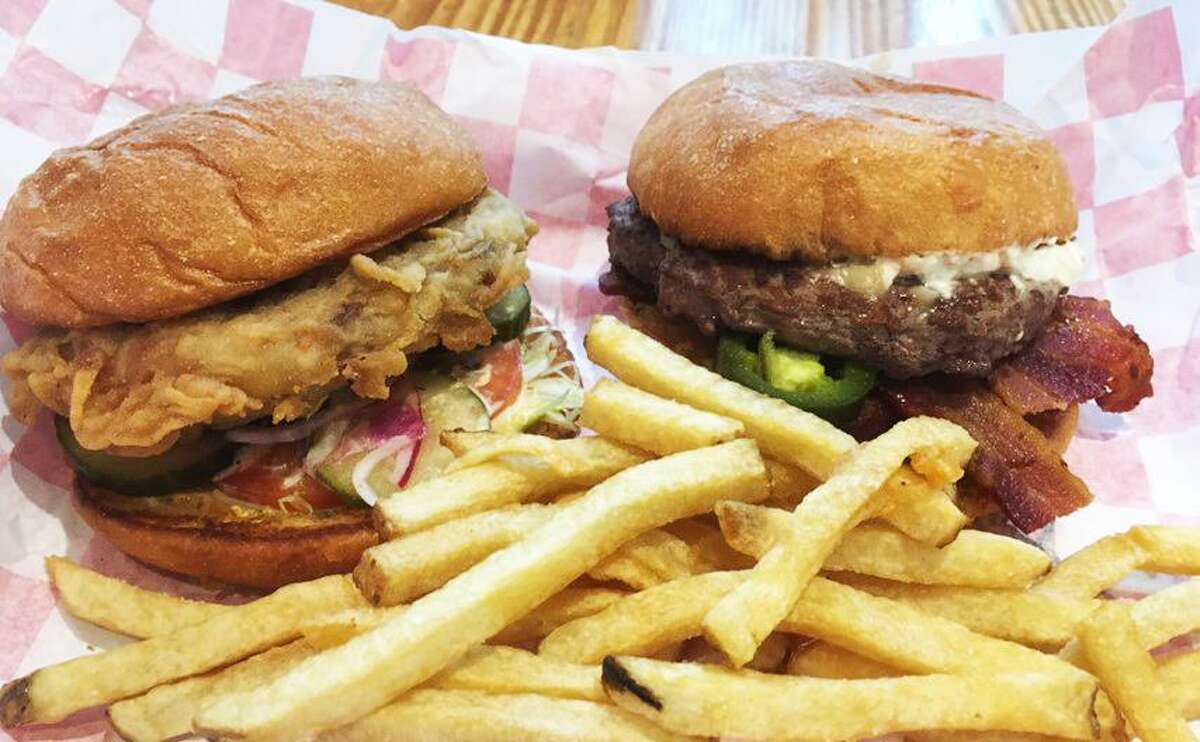 The Big Sexy burger (left) and the Jalapeño Popper Burger at Kicaster Country Store & Grill.