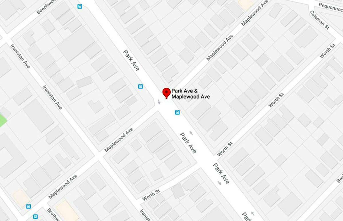 A Google Maps screenshot of the intersection of Park and Maplewood avenues in Bridgeport, Conn.