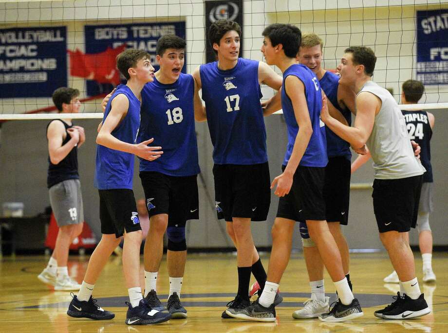 Darien defeated Staples 3-0 (25-22, 25-23, 25-20) in a FCIAC boys volleyball match between the two division leaders at Darien High School on May 1, 2019. Photo: Matthew Brown / Hearst Connecticut Media / Stamford Advocate