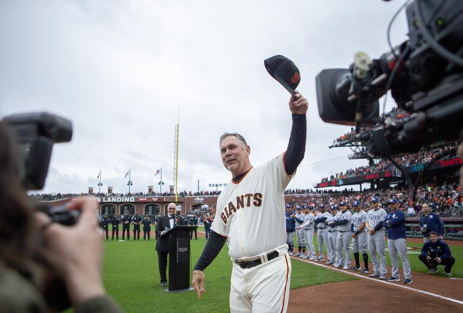 Opening 25-year-old baseball cards with Giants manager Bruce Bochy