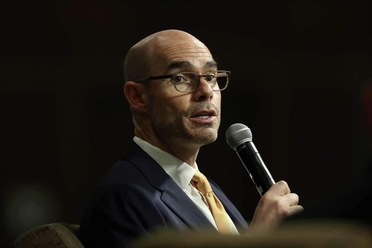 Texas Speaker of the House Dennis Bonnen talks during an event sponsored by the Texas Tribune Friday, Jan. 18, 2019, in Angleton.