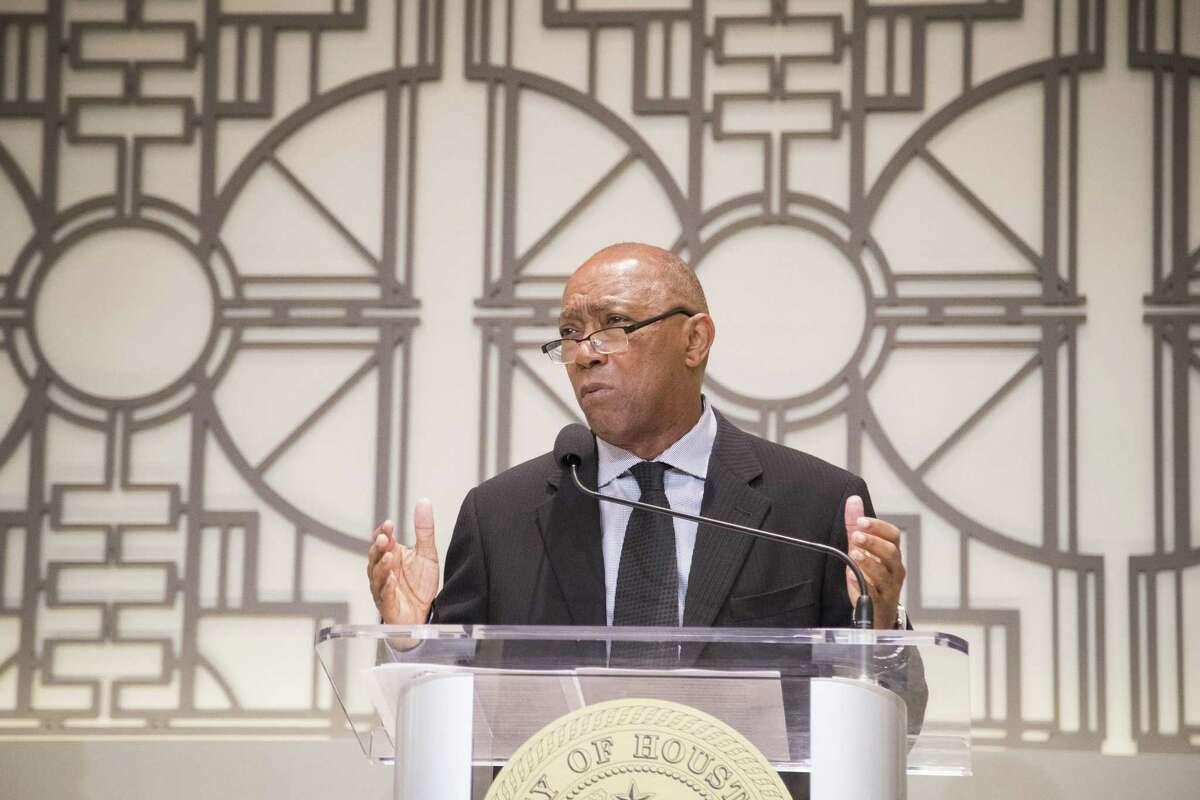 Mayor Sylvester Turner announces on Friday, May 3, 2019, in Houston that a court-appointed mediator has declared negotiations over Proposition B with the Houston Professional Fire Fighters Association are at impasse. He said the city had agreed to implement the fire union’s offer for a 3.5 year phase-in with no layoffs, but the firefighters declined.