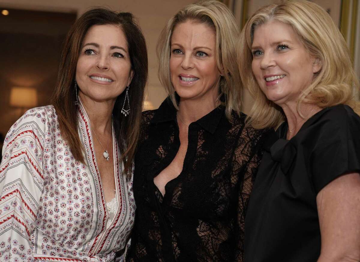 Kara Childress, left, Elizabeth Petersen, center, and Melissa Schnitzer, right, are shown during a party hosted by Becca Cason Thrash and Greggory Burk at Greggory's River Oaks home featuring the fine jewerly of Delfina Delettrez Fendi Monday, April 29, 2019, in Houston.