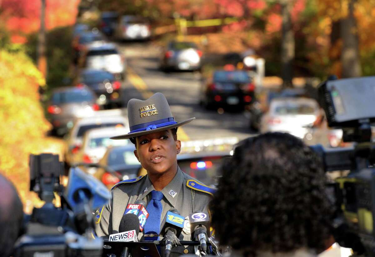 File photo of State Trooper Kelly Grant addressing the media in 2015.
