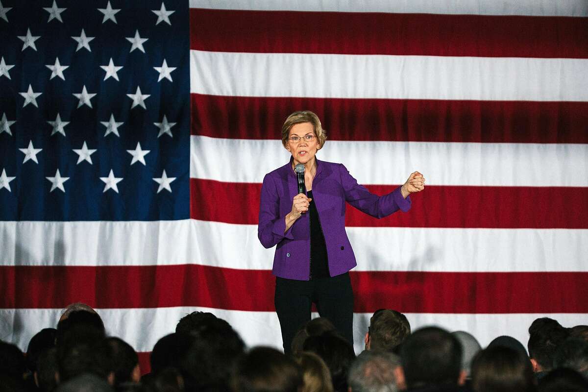 FILE -- Sen. Elizabeth Warren (D-Mass.) holds a campaign event in New York, March 23, 2019. In April, Warren laid out a proposal promising free public college and debt clearance for the majority of student loan holders. (Gabriela Bhaskar/The New York Times)