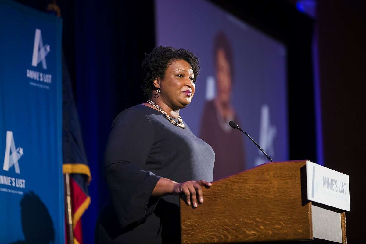 Georgia politician and author Stacey Abrams gives a speech at a Annie's List event on Friday, May 3, 2019, in Houston.