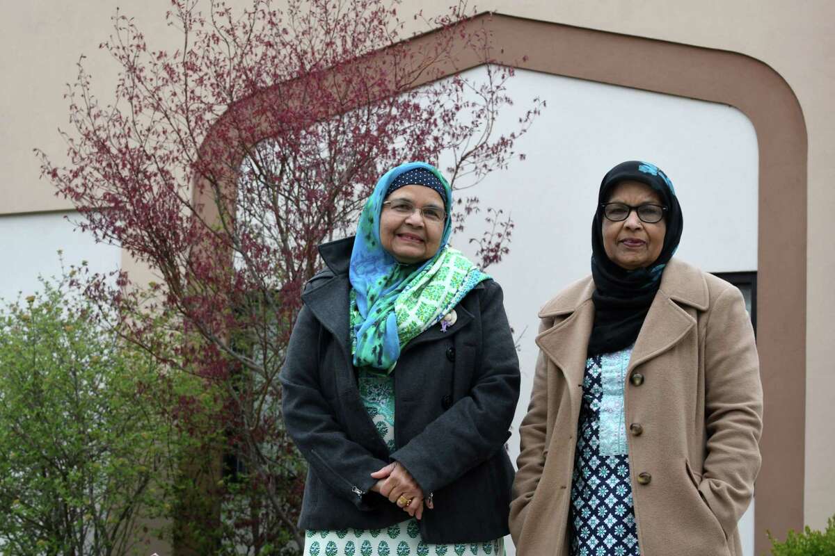 Zarina Chaudhry, left, and Shakira Baig, right, are pictured outside the Islamic Center of the Capital District on Wednesday, May 1, 2019, in Colonie, N.Y. (Will Waldron/Times Union)