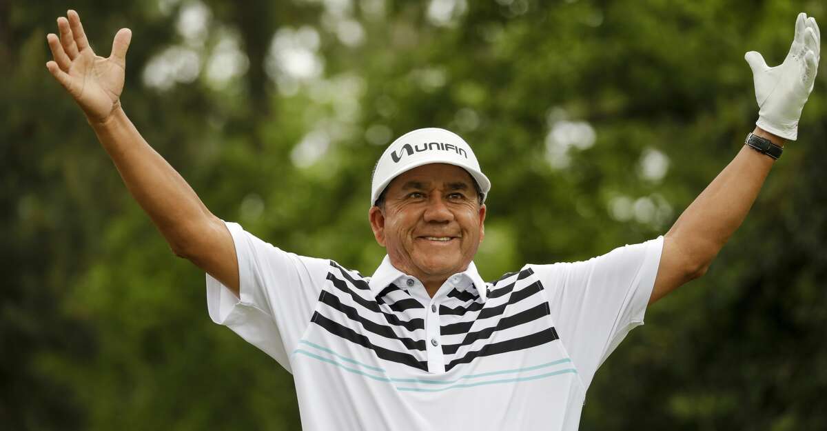 Esteban Toledo reacts on the third tee during the Woodforest National Bank Championship Pro-Am before the Insperity Invitational at The Woodlands Country Club in The Woodlands, TX on Wednesday, May 1, 2019.