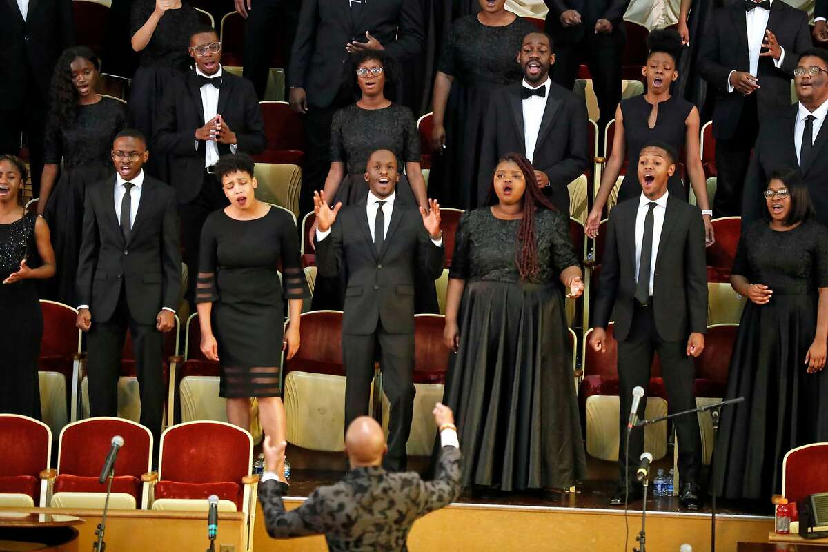 After surviving a fiery bus crash early Saturday, The Aeolians of Oakwood University perform a concert at Third Baptist Church of San Francisco in San Francisco, Calif., on Sunday, May 5, 2019.