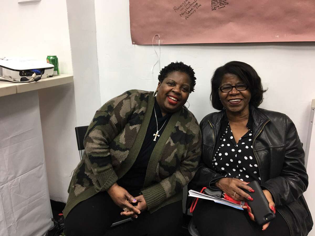 Cherlyn Poindexter and Shirley Joyner at Justin Elicker's headquarters.