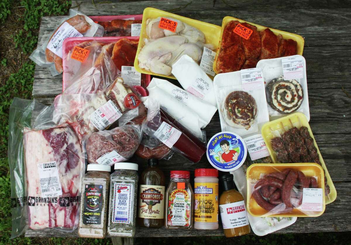 An assortment of meats and other food items collected throughout 10 San Antonio-area meat markets.