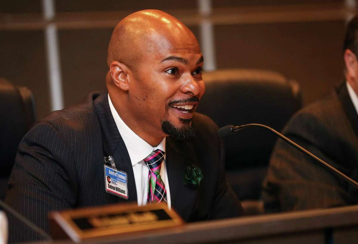 Conroe ISD Board President Datren Williams said he was surprised and disappointed at both the outcome and the low voter turnout in the Conroe ISD bond election. Here, Williams speaks during the Conroe Independent School District Board of Trustees meeting on Tuesday, March 20, 2018, at the CISD Administration Building.