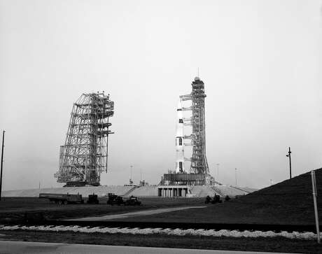 (11 March 1969) --- Overall view of Pad B, Launch Complex 39, Kennedy Space Center, showing the Apollo 10 (Spacecraft 106/Lunar Module-4/Saturn 505) space vehicle during a Countdown Demonstration Test. The Apollo 10 flight is scheduled as a lunar orbit mission. The Apollo 10 crew will be astronauts Thomas P. Stafford, commander; John W. Young, command module pilot; and Eugene A. Cernan, lunar module pilot.