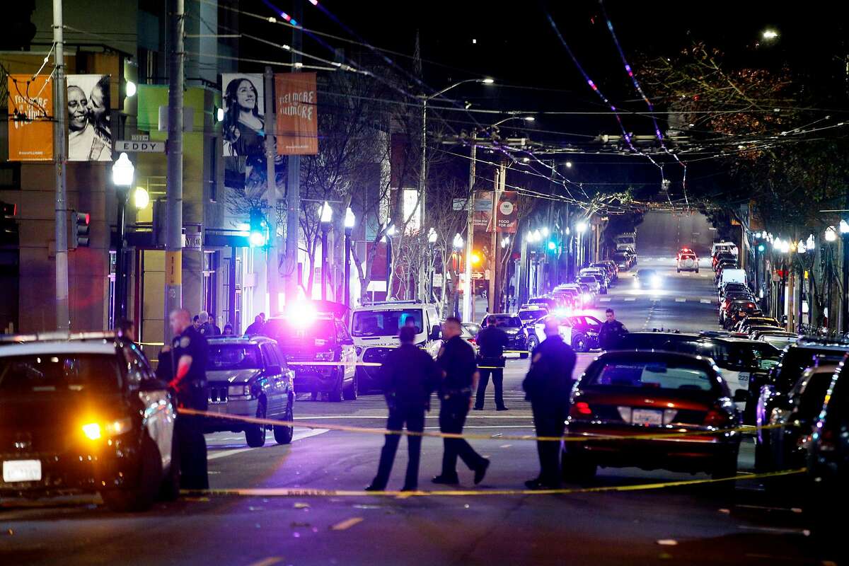 Police investigate a shooting along Fillmore Street on Saturday, March 23, 2019, in San Francisco, Calif. Police said that one person is dead and another three injured in the shooting.