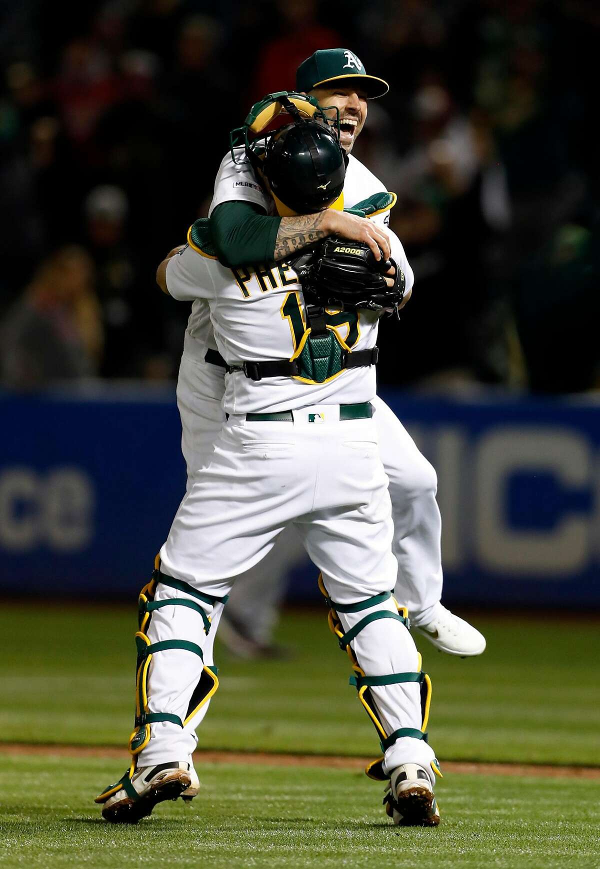 Oakland Athletics' Mike Fiers celebrates no-hitter against Cincinnati Reds during MLB game at Oakland Coliseum in Oakland, Calif., on Tuesday, May 7, 2019.