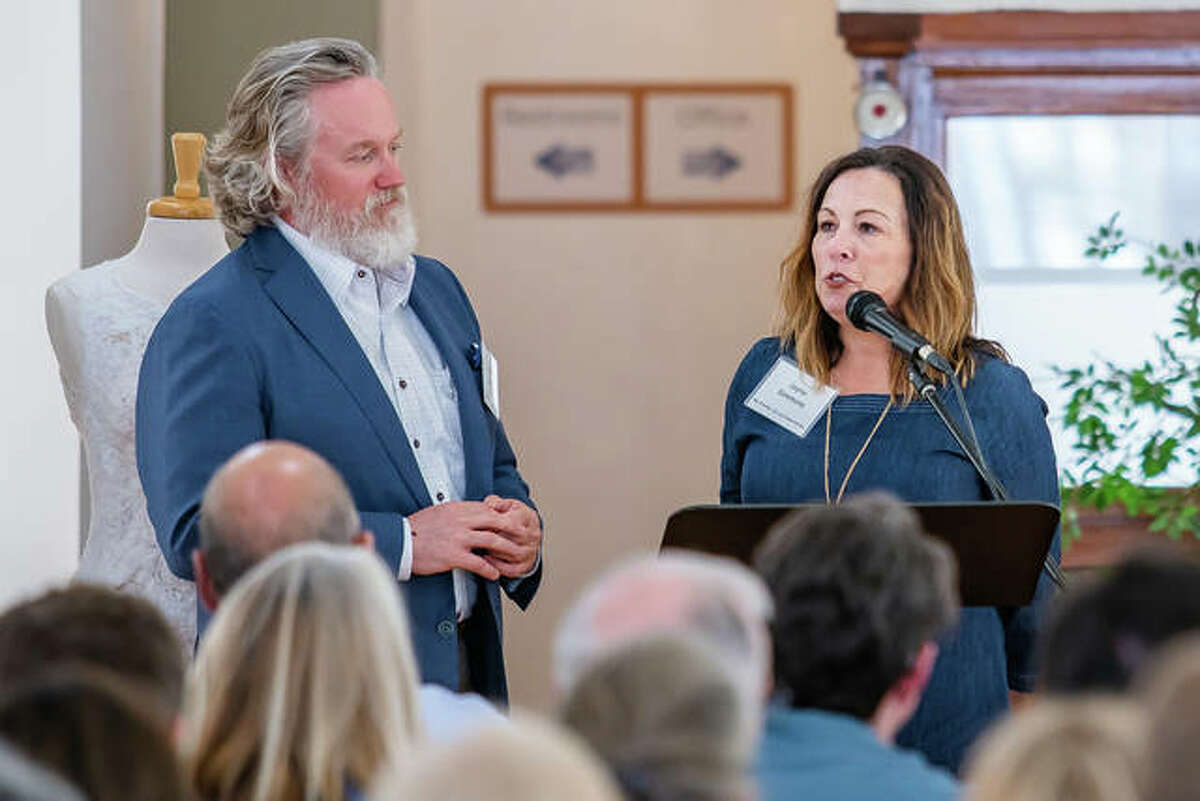 Jayne and John Simmons share their vision for downtown Alton at Alton Main Street’s quarerly What’s Up Downtown meeting this past Tuesday at Jacoby Arts Center.