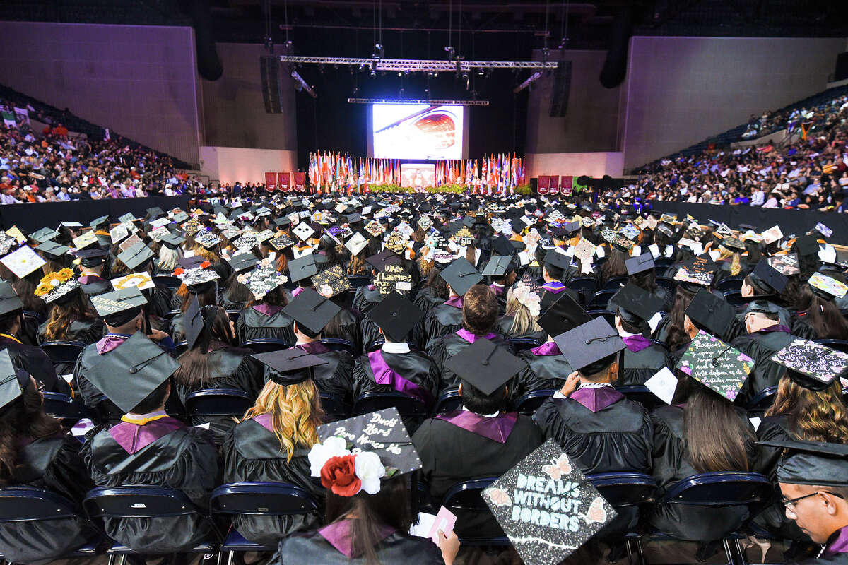 Students and faculty participate in TAMIU's Spring 2019 Commencement ceremony on Wednesday, May 8, 2019, at the Sames Auto Arena.