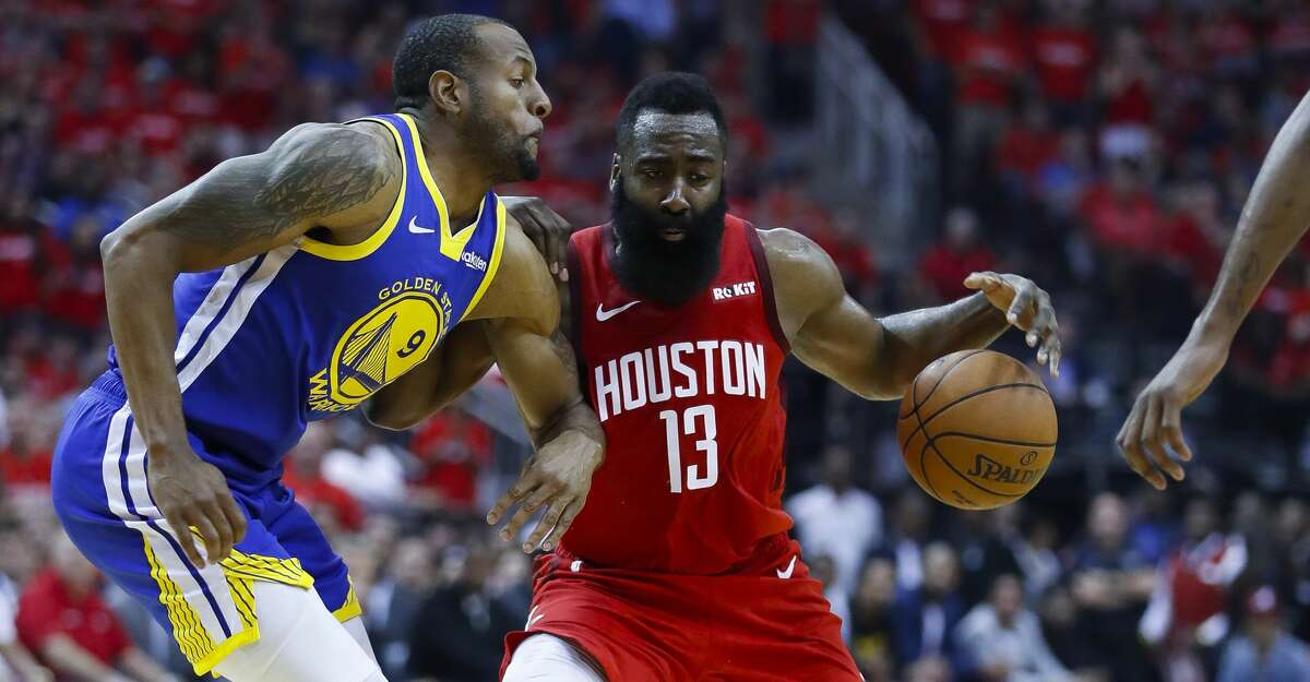 Andre Iguodala, guarding James Harden in the playoffs, could be a Rockets trade target after he was sent to Memphis by the Warriors.