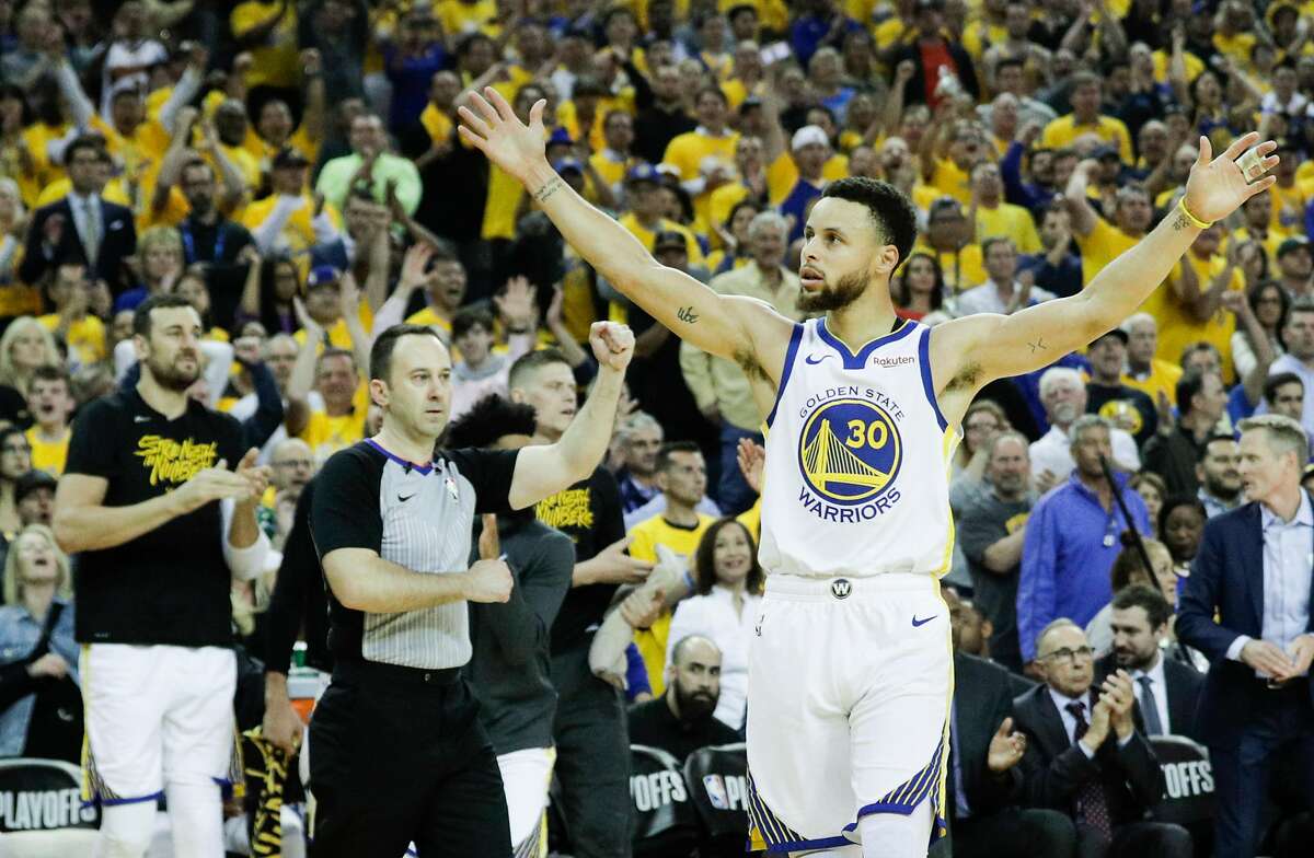 during game 5 of the Western Conference Semifinals between the Golden State Warriors and the Houston Rockets at Oracle Arena on Wednesday, May 8, 2019 in Oakland, Calif.