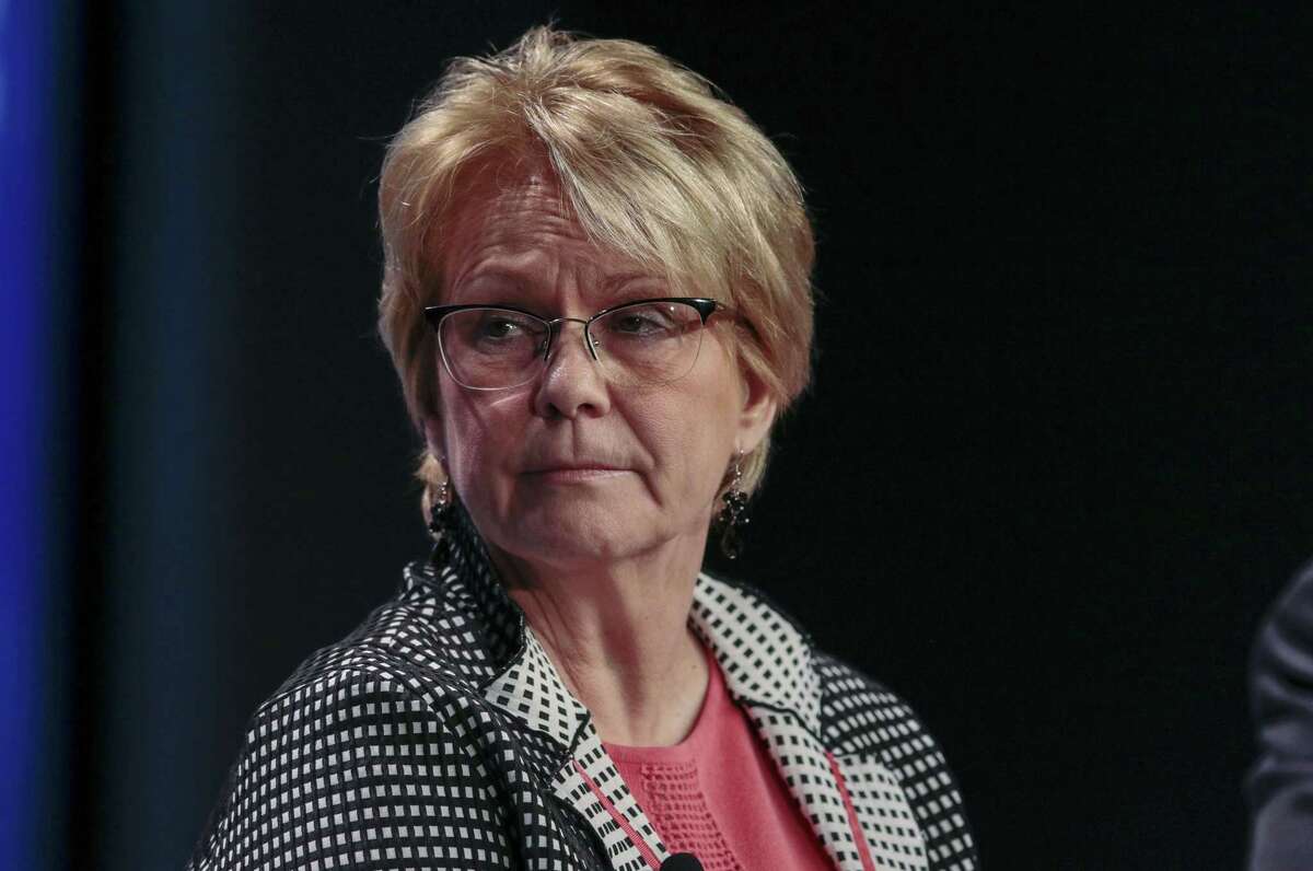 Vicki Hollub, president and chief executive officer of Occidental Petroleum. The Houston independent on Monday said it lost $8.4 billion, or $9.12 per share, during the second quarter.