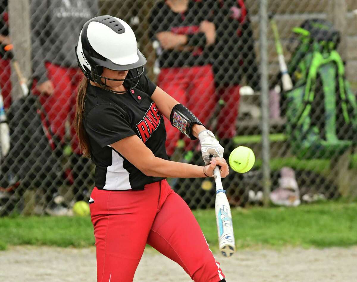Mechanicville's Savannah Bowie connects with the ball during a softball game against Tamarac on Thursday, May 9, 2019 in Mechanicville, N.Y. (Lori Van Buren/Times Union)