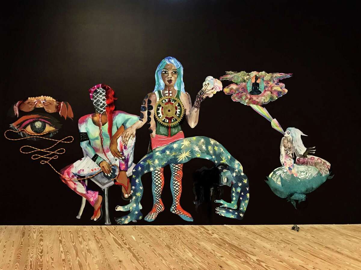 Chitra Ganesh's large, mixed-media installation "Cadre" fills a wall of the Contemporary Arts Museum's "Stonewall 50" show.