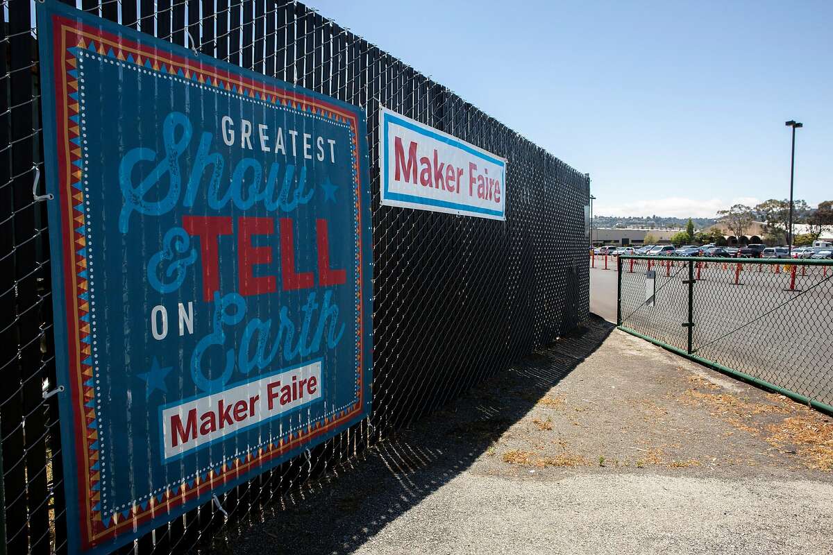 Construction continues for the Maker Faire at the San Mateo County Event Center on Friday, May 10, 2019, in San Mateo, Calif.