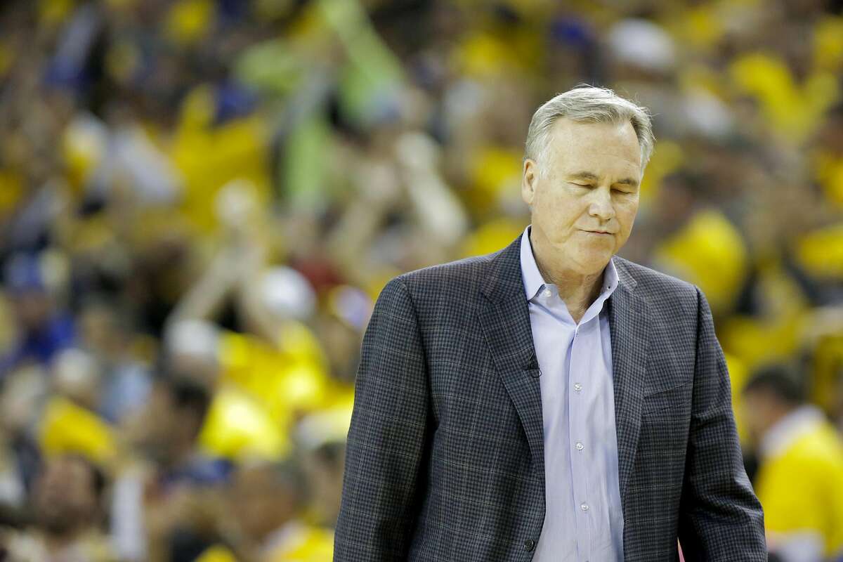 Houston Rockets head coach Mike D'Antoni walks back to the bench during the first half of Game 5 of the NBA Western Conference semifinals against the Golden State Warriors at Oracle Arena on Wednesday, May 8, 2019, in Oakland.