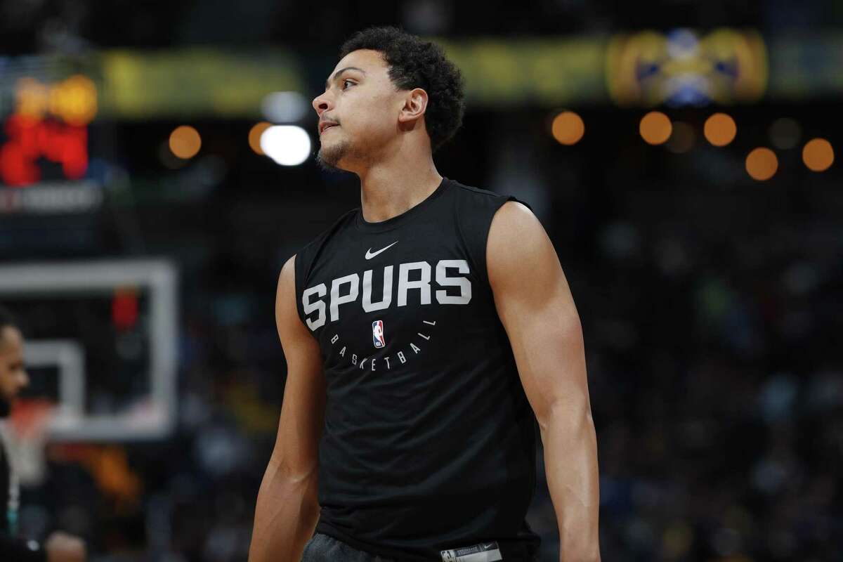 San Antonio Spurs guard Bryn Forbes (11) in the first half of Game 7 of an NBA basketball first-round playoff series Saturday, April 27, 2019, in Denver.