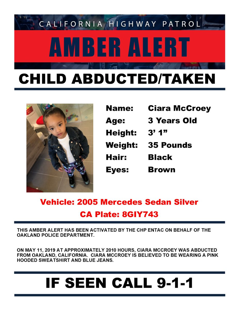 Amber Alert issued for 3-year-old Oakland girl