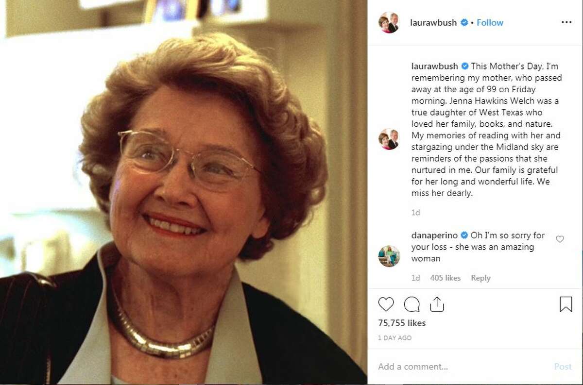 Former First Lady Laura Bush shared a loving tribute to her mother Jenna Welch on Mother's Day. Welch passed away May 10 in Midland.