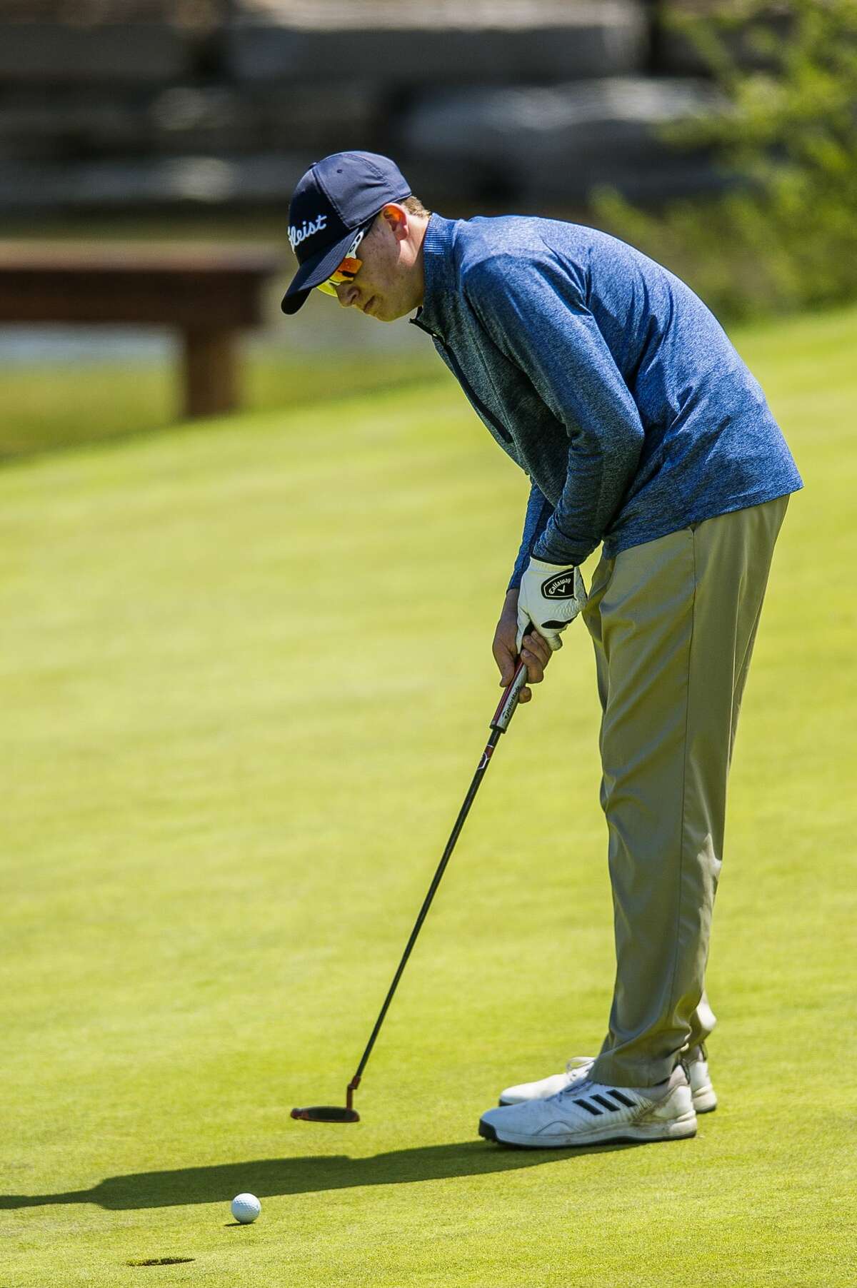 Midland's Jackson Shinske competes in the Chemical City Classic golf tournament on Monday, May 13, 2019 at the Midland Country Club. (Katy Kildee/kkildee@mdn.net)