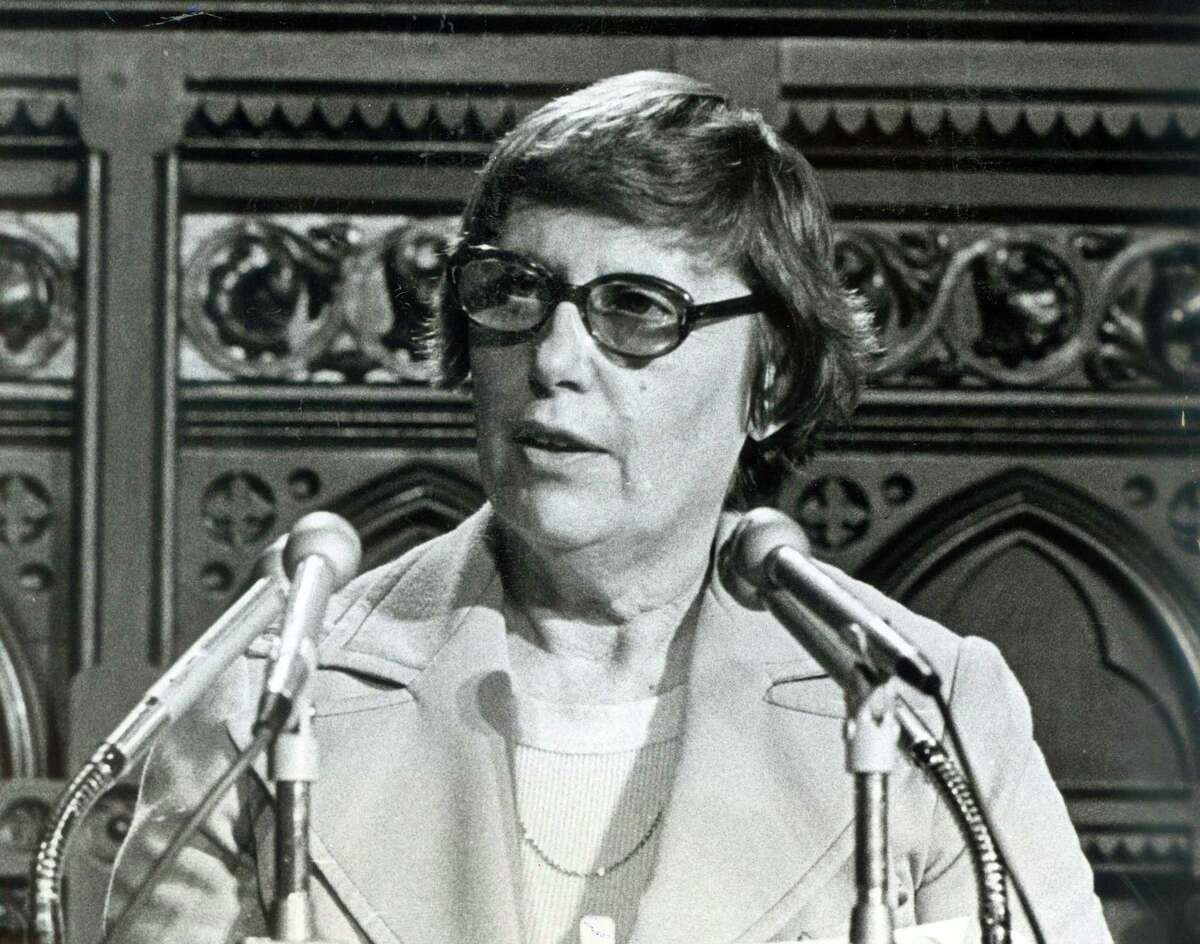 Gov. Ella Grasso speaks at the State Capital in Hartford in 1975.