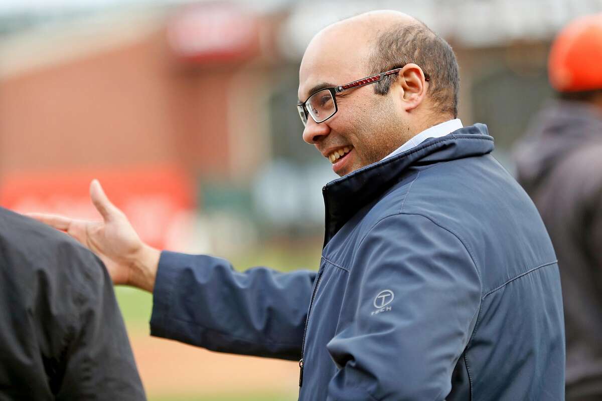 Farhan Zaidi, San Francisco Giants' President of Baseball Operations, before Giants play Oakland Athletics in Bay Bridge Series at Oracle Park in San Francisco, Calif., on Tuesday, March 26, 2019.