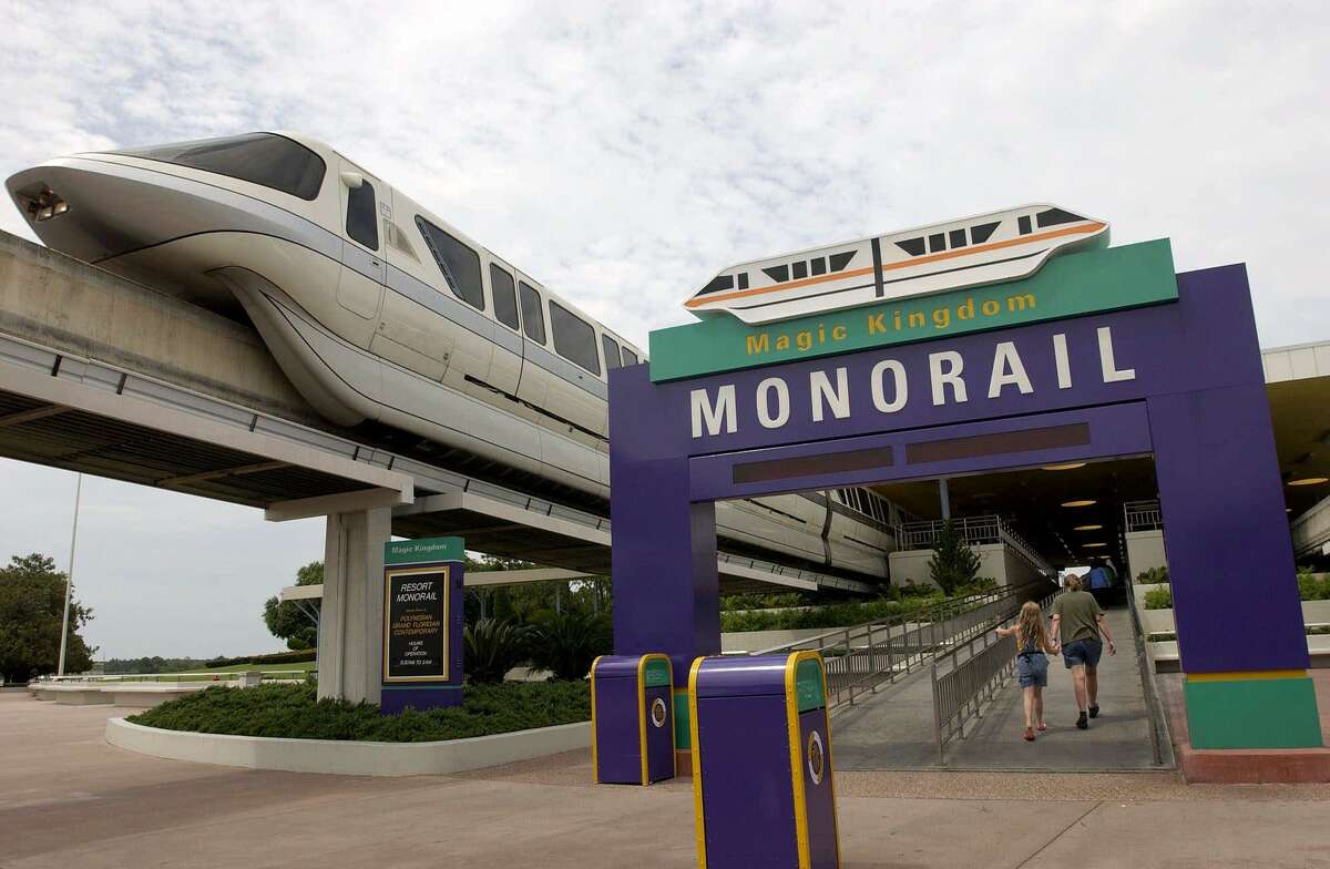 One of the Walt Disney World monorails pulls away from the main transportation station in Lake Buena Vista, Fla.