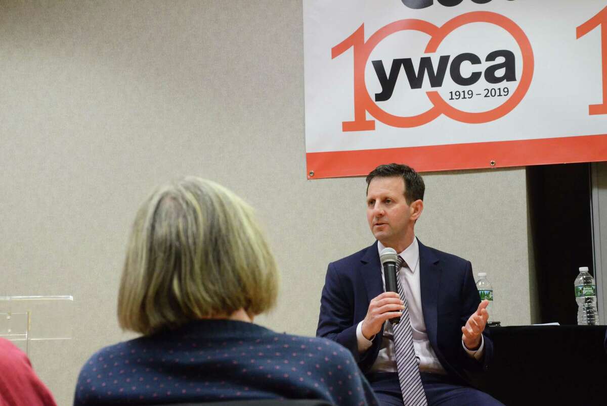 Steven Ginsburg, director of the Anti-Defamation League Connecticut Chapter, spoke at the Greenwich YWCA on Tuesday, May 14 during a conversation about antisemitism.