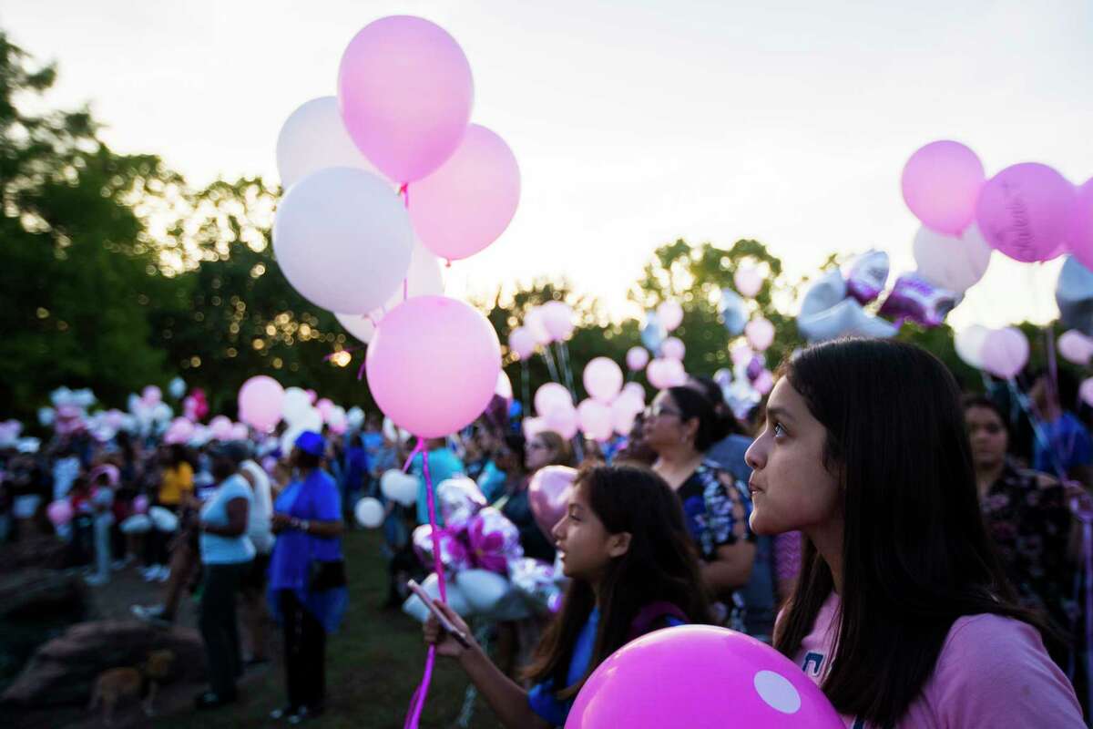 Hundreds of supporters wait for the moment on which balloons will be released with loving messages in remembrance of missing four-year-old Maleah Davis on Wednesday, May 15, 2019, in Sugar Land.