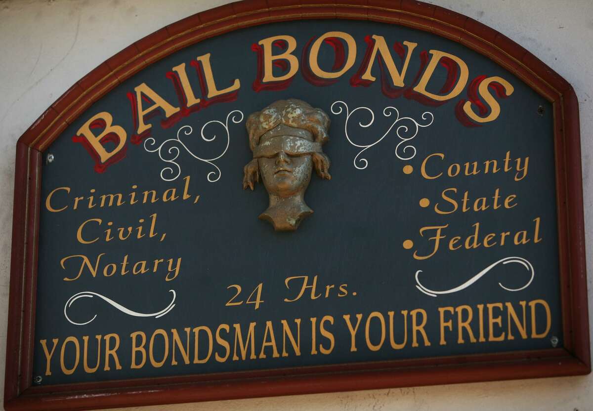 A sign outside Aces Bail Bonds, across the street from the North Avenue jail in Bridgeport.
