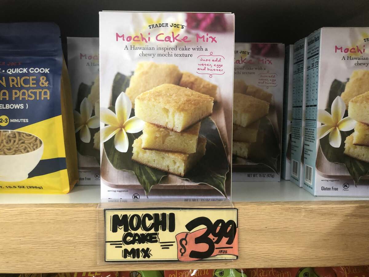 Mochi Cake Mix Price: 3.99 Whoever decides what new products to release at Trader Joe's is very on trend. Mochi is super hot right now, but how does this version hold up? One staffer who baked the mix into a mochi cake said it has that chewy mochi texture, but needed more flavor. It would benefit from being spiked with matcha or chocolate. 