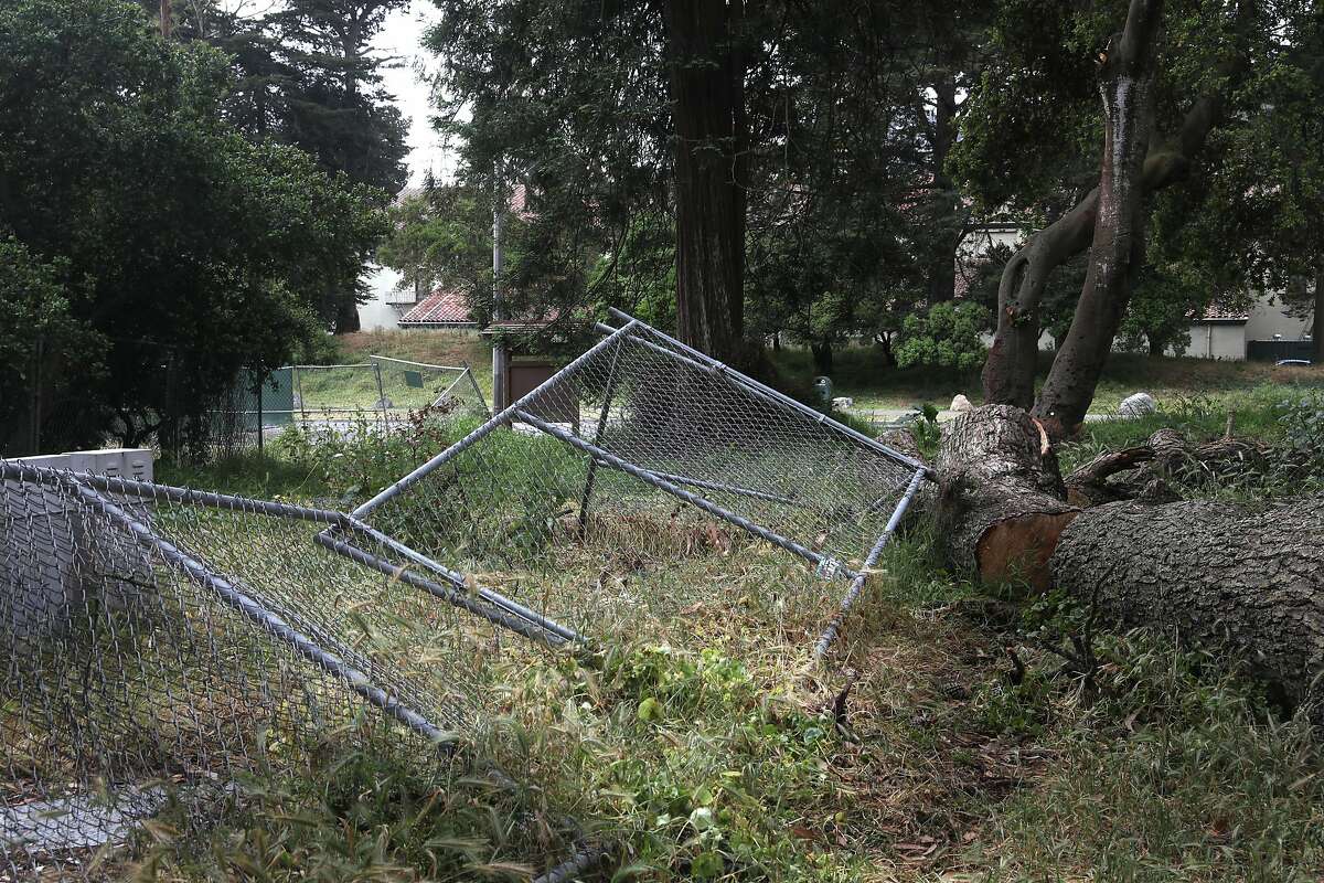 Broken fence next to Stanyan St. entrance to Golden Gate Park seen on Thursday, May 16, 2019 in San Francisco, Calif. Renovations may soon be coming to the Stanyan St. entrance of Golden Gate Park.