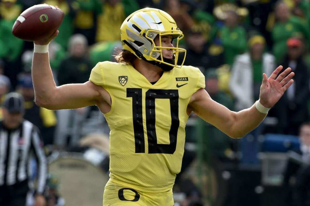 QB: Justin Herbert, Oregon It's no shock to see Herbert on top here – the senior is widely projected to be one of the top quarterbacks in this year's NFL Draft. He's also been a critical part of Oregon's slow resurgence over the past two seasons. When he plays well, the Ducks tend to win.  