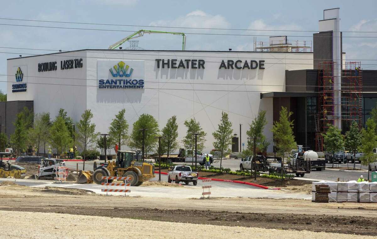 Santikos Entertainment’s 87,700-square-foot facility is under construction at the Cibolo Crossing development on I-35. The multiplex, which includes bowling and laser tag, is opening May 23.